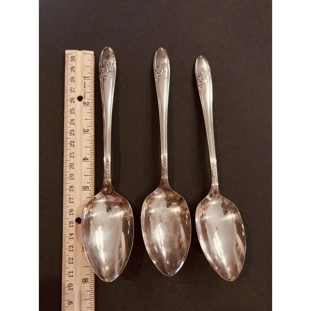 Vintage Set of 3 Tudor Plate Oneida Community Serving Spoons Queen Bess II, 8.5”